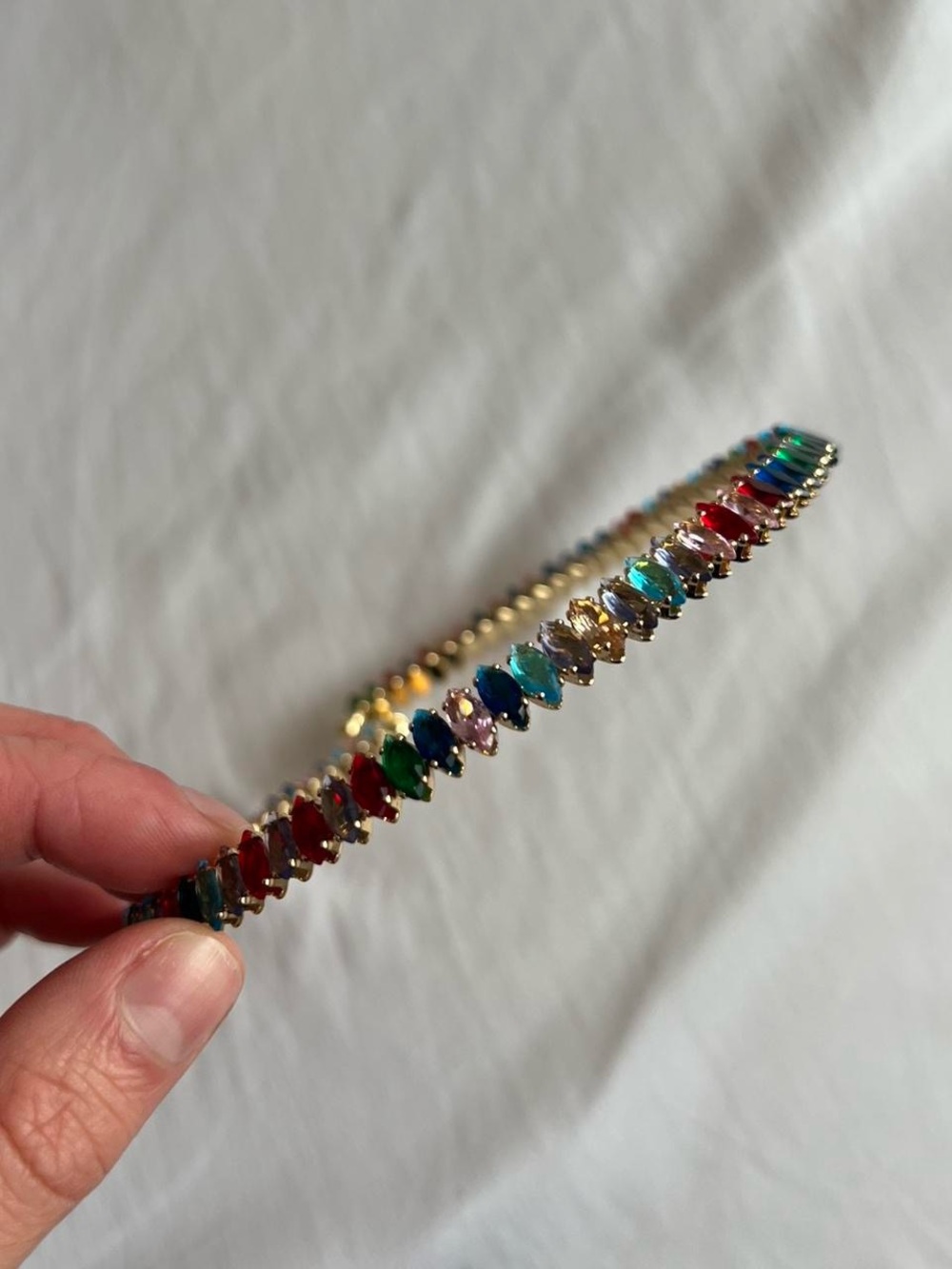 Gold Multicolor Crystal Tennis Necklace - Women Jewelry - Picture 5 of 8